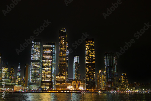 Buindings and skyscrapers at night in New York City (USA)