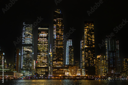 Buindings and skyscrapers at night in New York City (USA)