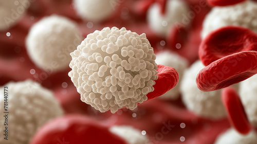 White blood cell and red blood cell in blood stream, 3D illustration photo