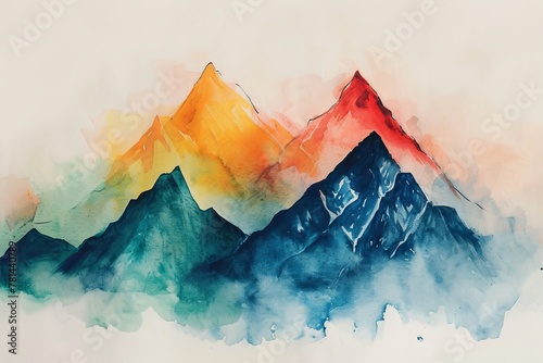Drawn illustration of watercolor mountains. The concept for the development of tourism, mountaineering, skiing, rock climbing, excursions in the mountains.    © Tatiana