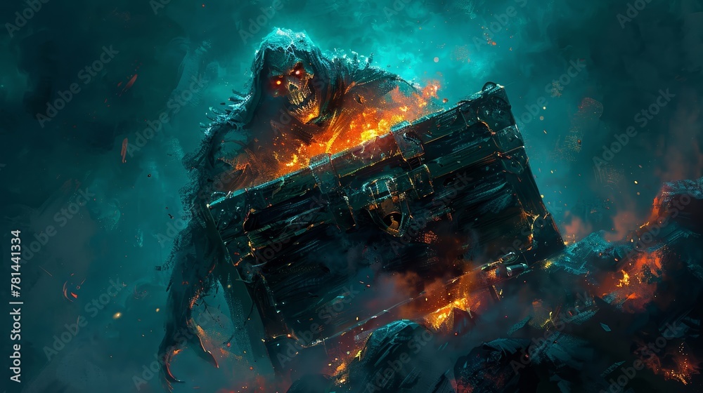 The zombies tore open the box to unleash the dark energy within, digital painting in an illustrative style The zombies tore open the box to unleash the dark energy within, digital painting in an illustrative style