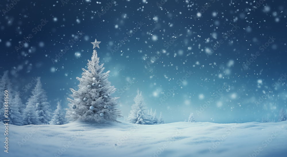 Enchanted winter wonderland with snow-covered pine tree
