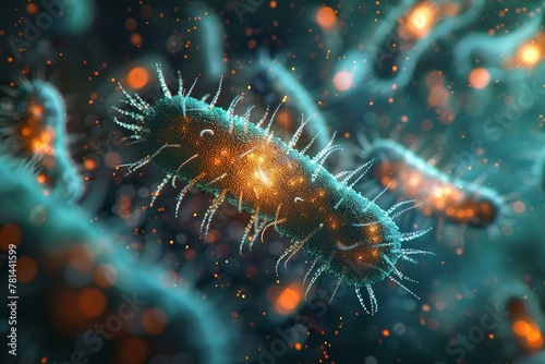 3D depiction of the background of typhoid bacteria. photo