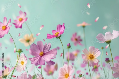 Elegant Spring Flowers With Petals Falling Against a Soft Pastel Background