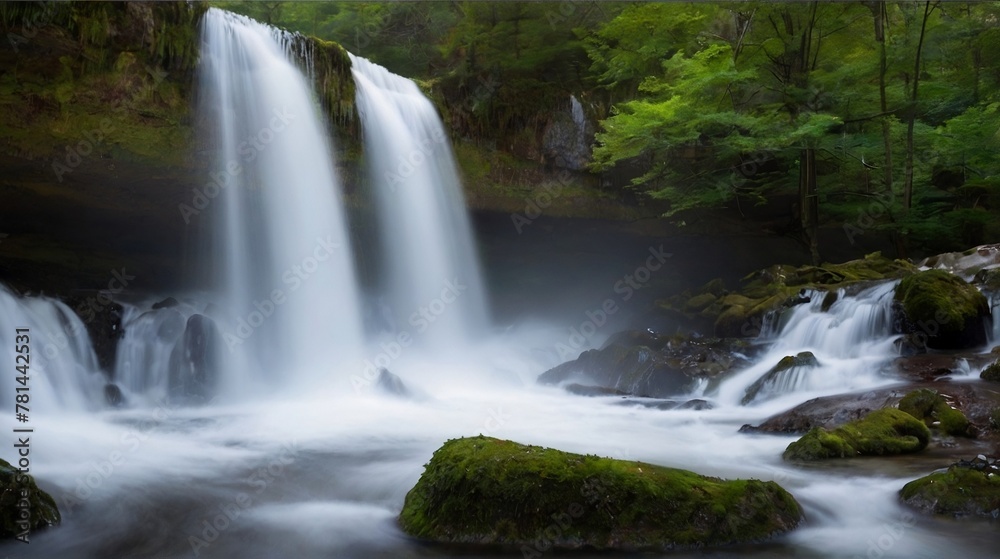 waterfall of two streams falling from very high height of valley which is full with greenery waterfall of two streams falling from very high height of valley which is full with greenery