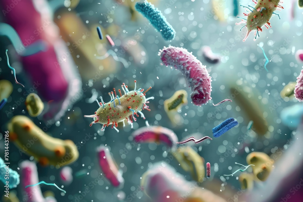 Fototapeta premium Anti Bacteria Microscopic battle between bacteria and antimicrobial agents in a commercial setting
