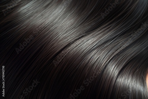 Detailed close-up shot showcasing the smooth texture of a woman's shiny, straight hair