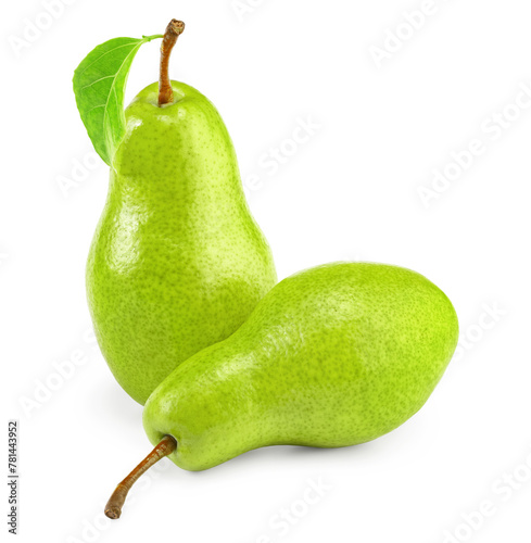 pears with leaf isolated on white background. Clipping path.