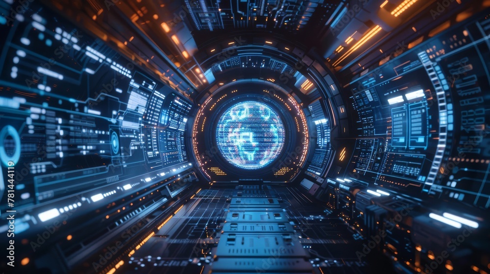 Fototapeta premium Futuristic technology empowers engineers to streamline manufacturing operations