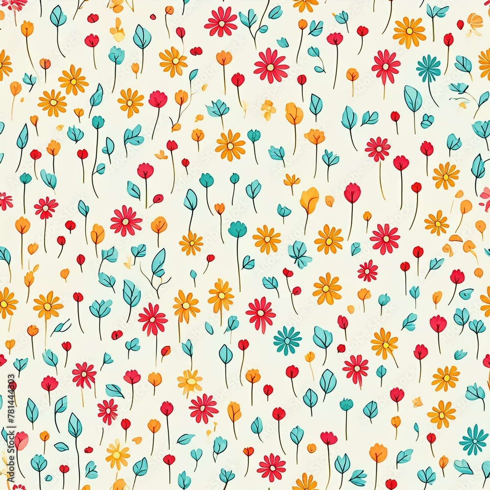 Blue and red little flower pattern on a beige background