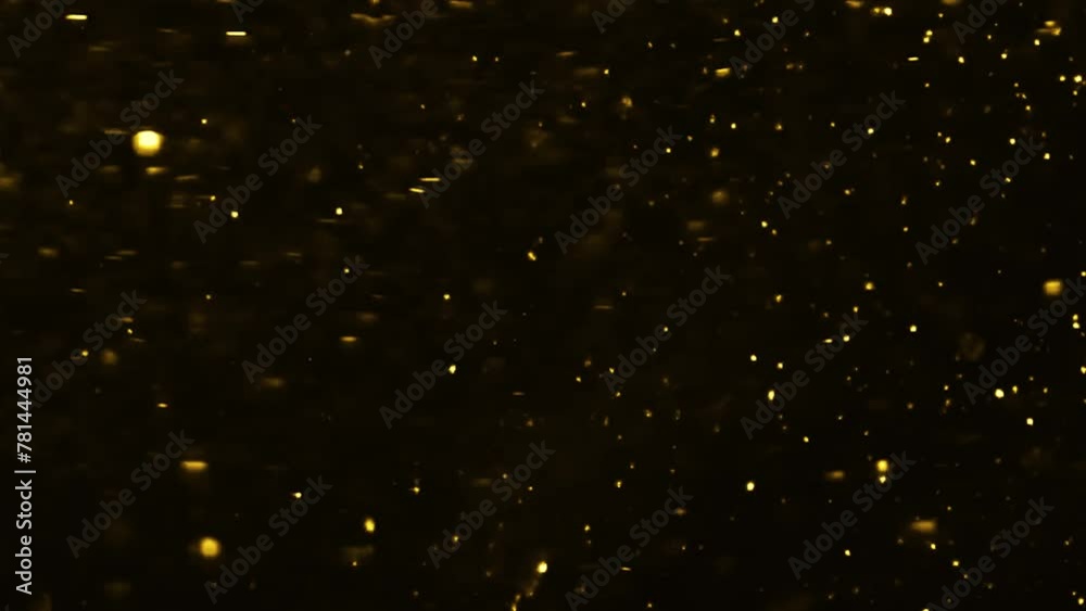 4K Gold Explosion effect. Festive Fireworks. Isolated on black background. Floating golden sparkles. Glowing Particles. Overlay. 60 fps
