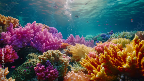A colorful coral reef with many different colored sea plants © tope007