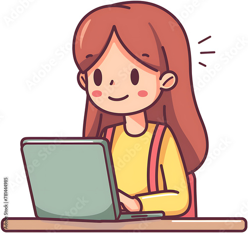 Illustration of a woman studying on a laptop