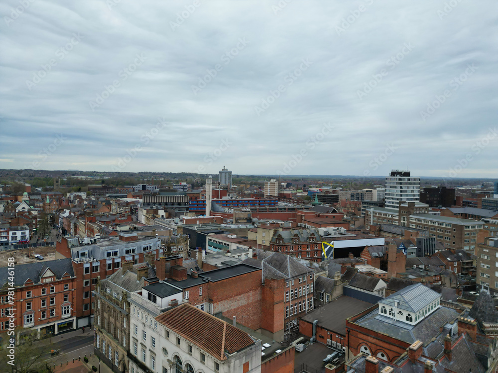 High Angle View of Buildings at Central Leicester City of England United Kingdom. April 4th, 2024