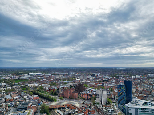 High Angle View of Buildings at Central Leicester City of England United Kingdom. April 4th  2024