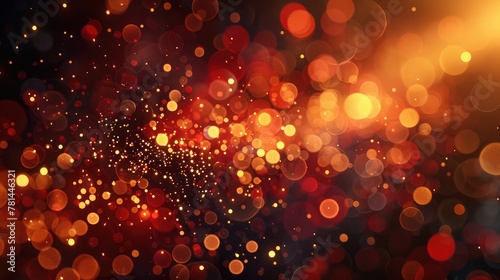 3d render of abstract golden red composition with depth of field and glowing particles in dark with bokeh effects Elegant bokeh background with golden Christmas lights  holiday poster concept  greetin