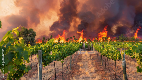 Vineyard and forest fire - grape harvest is in danger, business losses looming