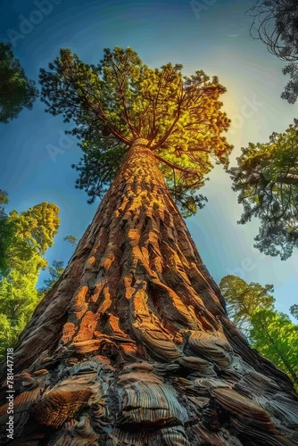 Sequoia Tree, Giant Pine in Nature Forest, Redwood Park with Sequoia Tree, Copy Space