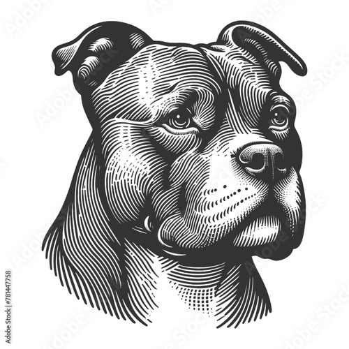 Dog Portrait Pit bull sketch engraving generative ai fictional character vector illustration. Scratch board imitation. Black and white image.