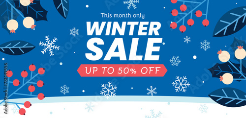 Flat winter horizontal sale banner template