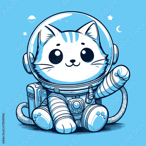 Blue Cosmos Cat Astronaut Adventure