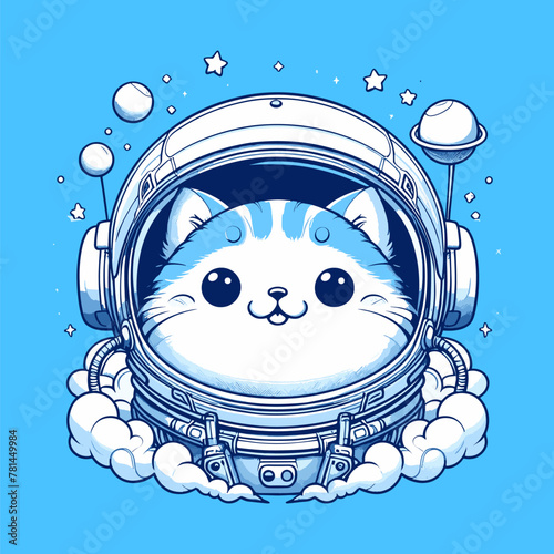 Blue Tone Space Journey with Astronaut Cat