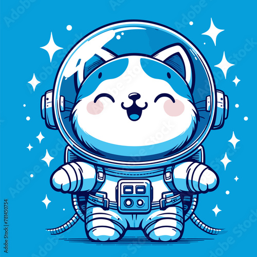 Celestial Blue Voyage of Astronaut Cat