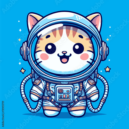 Blue Tone Galaxy Explorer Astronaut Cat