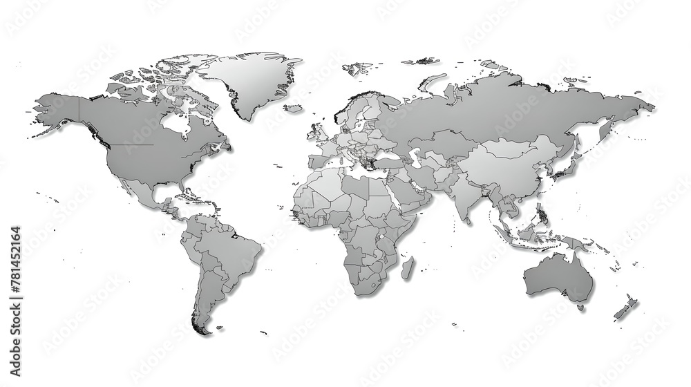 Monochrome World Map for Educational Purposes and Web Design. Simple and Clean Geographic Representation. Perfect for Illustrations. AI