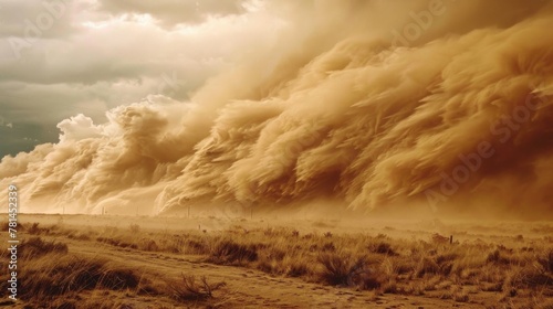 Massive Dust Storm Rolling Over Arid Landscape at Dusk