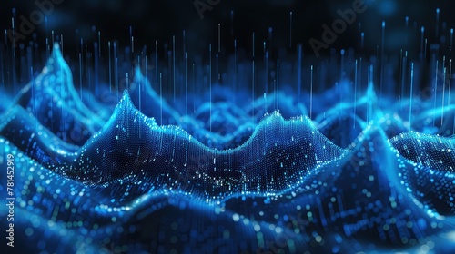 3D Sound waves. Big data abstract visualization. Digital technology concept: virtual landscape. Futuristic background.Blue sound waves,visual audio waves equalizer Abstract Technological Background 