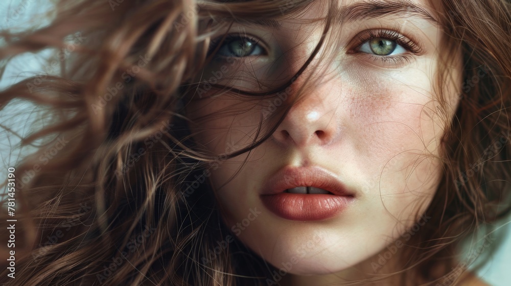 A woman posing for a photo with long hair and blue eyes A woman posing for a photo with long hair and blue eyes