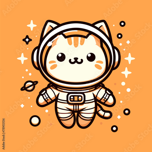 Orange Tone Astronaut Cat Cosmic Journey