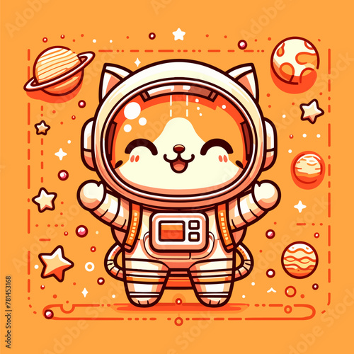 Celestial Voyage with Orange Tone Astronaut Cat