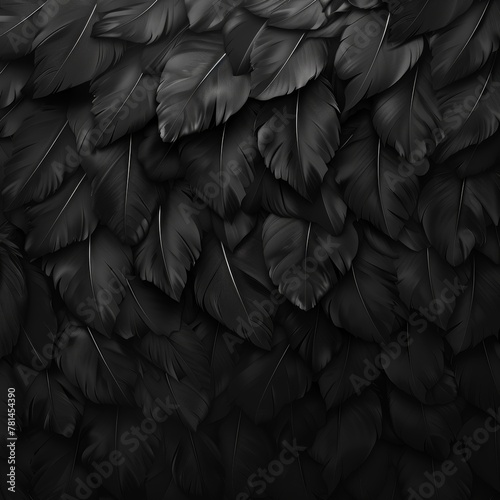 Black Swan Feathers Background  Black Plume Pattern  Wings Feather Texture with Copy Space