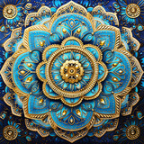 Abstract illustration of an intricate mandala design, with symbolism and detail, floral patterns