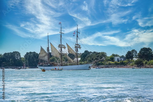 An old sailing ships at the Ile-aux-Moines island,  beautiful seascape in the Morbihan gulf, Brittany
 photo