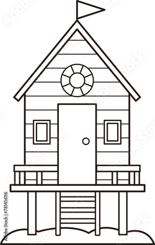 Beach hut outline.
Beach house coloring drawing. 