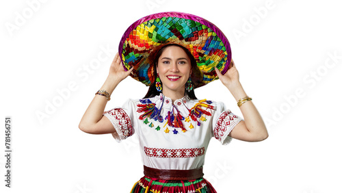 Cinco de mayo  Mexican girl wearing Sombrero hat  isolated on transparent background