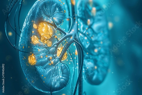 3D Render of Human Kidneys, Detailed Anatomy Illustration for Medical Education and Health Care photo
