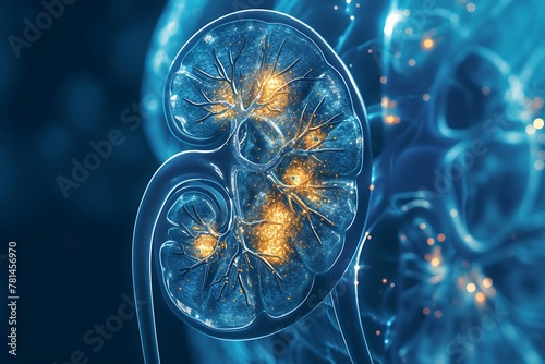 3D Render of Human Kidneys, Detailed Anatomy Illustration for Medical Education and Health Care photo