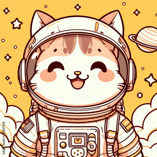 Yellow Tone Space Mission with Astronaut Cat