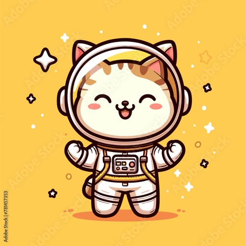 Astronaut Cat in Yellow Tone Cosmic Voyage