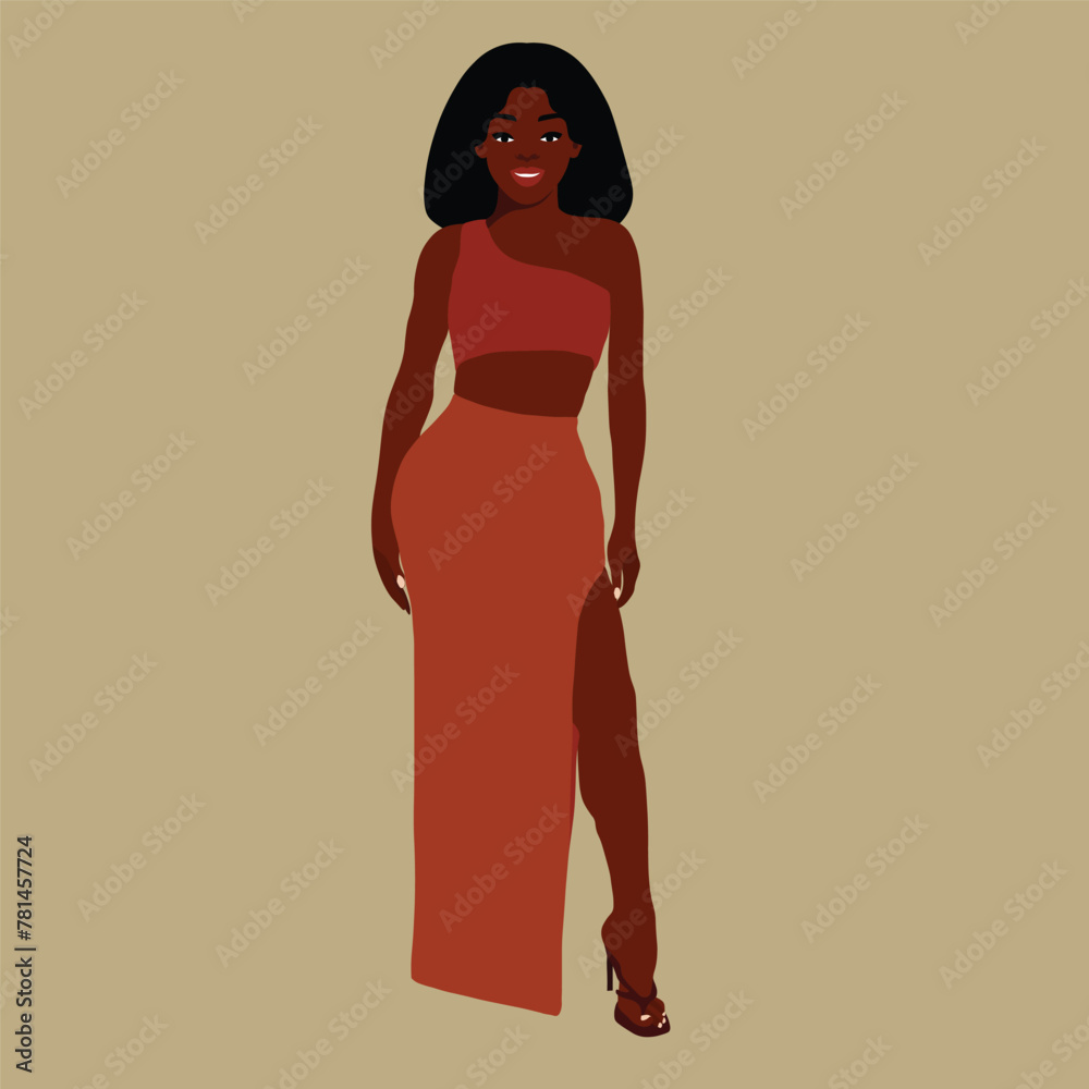 Beautiful black woman in elegant art style vector Beautiful black woman in elegant art style vector