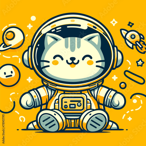 Astronaut Cat's Yellow Tone Star Journey