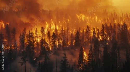 Forest Fire Engulfs Trees at Dusk