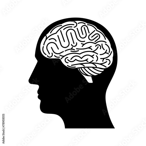 Brain. Head with Human Brain. Vector Illustration Isolated on White Background. 