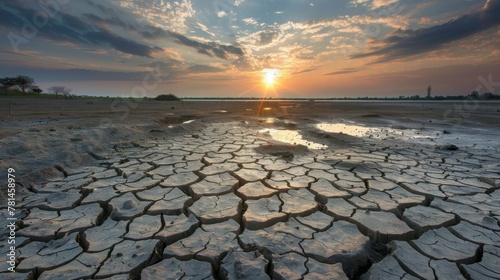 Sunset Over Cracked Dry Lakebed