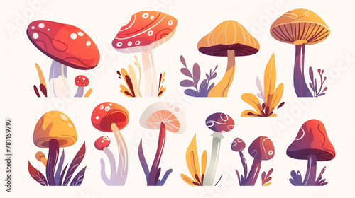 Conjunto de cogumelos no fundo branco - Ilustração photo