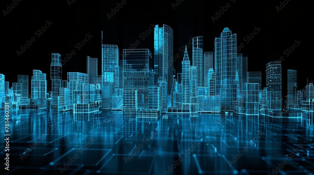 Obraz premium Blue Tech Digital City